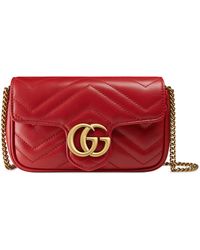 Gucci GG Marmont Matelassé Leather Super Mini Bag - Red