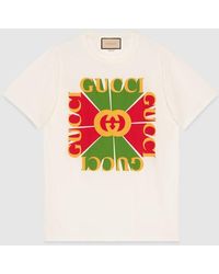 Gucci - Vintage Logo Print Cotton T-shirt - Lyst