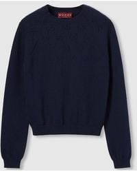 Gucci - Cotton Crewneck Top With Gg Argyle - Lyst