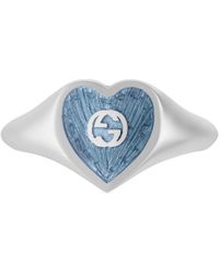 Gucci Ring With Interlocking G Enamel Heart - Blue