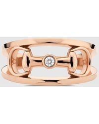 Gucci - Horsebit 18K Wide Diamond Ring - Lyst
