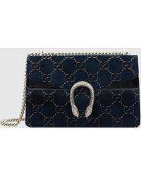 Gucci Kleine Dionysus Schultertasche aus GG Samt - Blau