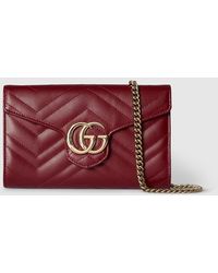 Gucci - 〔Ggマーモント〕チェーンウォレット, ボルドー, レザー - Lyst