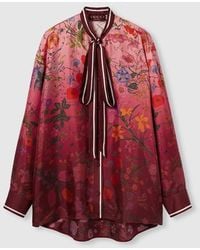 Gucci - Printed Silk Shirt With Neck Bow - Lyst
