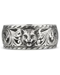 Gucci Thin Silver Ring With Feline Head - Metallic