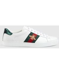 Gucci - Ace Watersnake-Trimmed Embroidered Leather Sneakers - Lyst