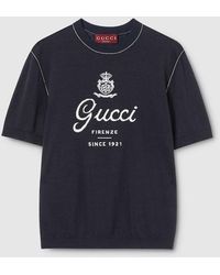 Gucci - Knit Silk Linen T-Shirt With Intarsia - Lyst
