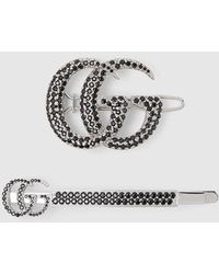 Gucci - Set Di Fermagli Per Capelli Doppia G Con Cristalli - Lyst