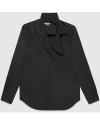 Gucci - GG Silk Crêpe Shirt With Neck Bow - Lyst