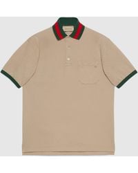 Gucci - ウェブ ストライプ カラー(襟)付き コットンピケ ポロシャツ, ベージュ, ウェア - Lyst