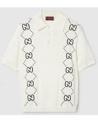 Gucci - Cotton Knit Polo Top With GG Intarsia - Lyst