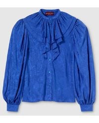 Gucci - Silk Twill Jacquard Shirt With Ruffle Trim - Lyst