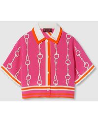 Gucci - Horsebit Stripe Print Silk Shirt - Lyst