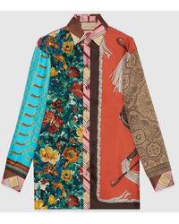 Gucci - Heritage Patchwork Print Silk Shirt - Lyst