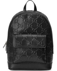 Gucci Leather Embossed Backpack - Black
