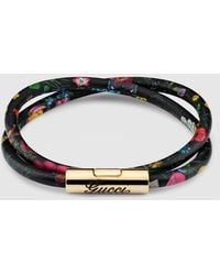 Gucci - Leather Double Bracelet With Script - Lyst