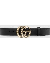 Gucci - Leather Belt With Pearl Double G Buckle - Lyst
