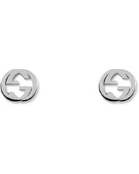 Gucci Silver Interlocking G Sterling Stud Earrings - Metallic