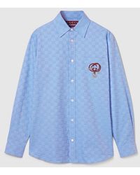 Gucci - Camisa De Algodón Oxford Con Gg Y Bordado, Talla - Lyst