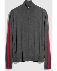 Gucci - Veste Zippée En Laine Fine Avec Bande Web, Taille - Lyst