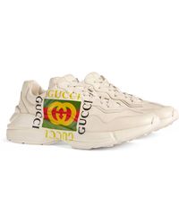 rhyton leather sneaker with gucci logo