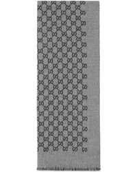 Gucci Halstuch aus doppeltem Wolljacquard mit GG - Grau