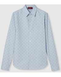 Gucci - Camisa De Jacquard De Algodón Con Gg A Rayas, Talla 14 - Lyst