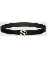 Gucci - インターロッキングG バックル付き ベルト, ブラック, レザー - Lyst