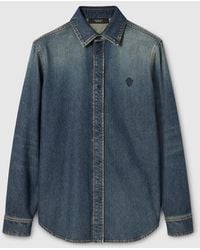 Gucci Oversized Washed Denim Shirt in Blue for Men | Lyst