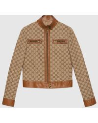 Gucci - Gg Canvas Jacket With Leather Trim, Ready-To-Wear - Lyst