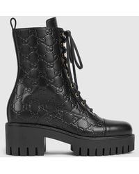 Gucci - Gg ウィメンズ レースアップ アンクルブーツ, ブラック, レザー - Lyst