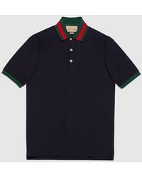 Gucci - Polo En Piqué De Coton Avec Col Bande Web, Taille - Lyst