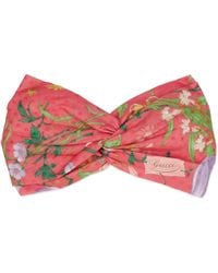 Gucci Flora Print Silk Headband - Roze