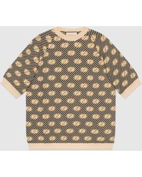 Gucci Oberteil aus Wolljacquard mit GG Streifen - Natur