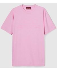 Gucci - コットンジャージー プリント Tシャツ, ピンク, ウェア - Lyst