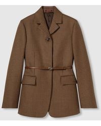 Gucci - Chaqueta De Lana Con Pata De Gallo Y Bordado, Talla - Lyst