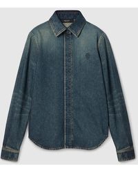 Gucci - Cotton Denim Shirt With Embroidery - Lyst