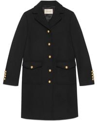 Gucci Wool Coat With Double G - Black