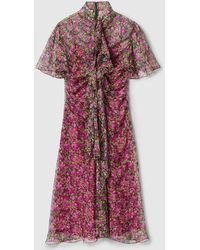 Gucci - Abendkleid Aus Seide Mit Blumen-Print - Lyst