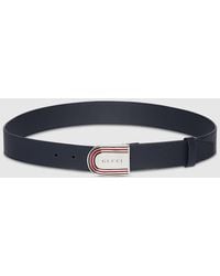 Gucci - Ceinture Avec Boucle À Détail Bande Web En Émail, Taille 100 - Lyst