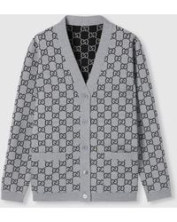 Gucci - Ggウール ジャカード リバーシブルカーディガン, グレー, ウェア - Lyst