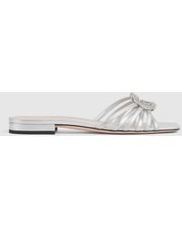 Gucci - Slide With Crystal Interlocking G, Leather - Lyst