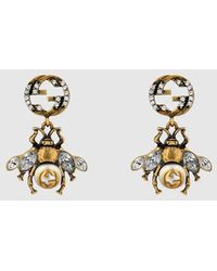 Gucci - Bee-motif Aged Gold-toned Crystal And Faux-pearl Earrings - Lyst
