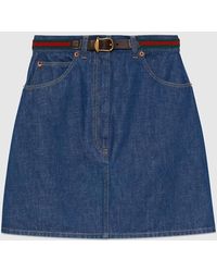 Gucci - Denim Mini Skirt With Web Belt - Lyst