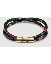 Gucci - Leather Double Bracelet With Script - Lyst