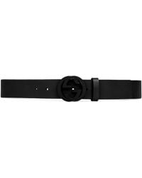 Gucci Leather Belt With Interlocking G Buckle - Black