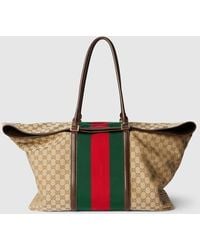 Gucci - Medium Gg Duffle Bag With Web, Gg Canvas - Lyst