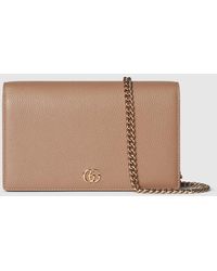 Gucci - 〔Ggマーモント〕チェーンウォレット, ベージュ, レザー - Lyst