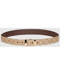Gucci - Belt With Squared Buckle, Size 95, Gg Canvas - Lyst
