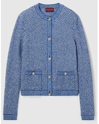 Gucci - ファインコットン クルーネック カーディガン, ブルー, ウェア - Lyst